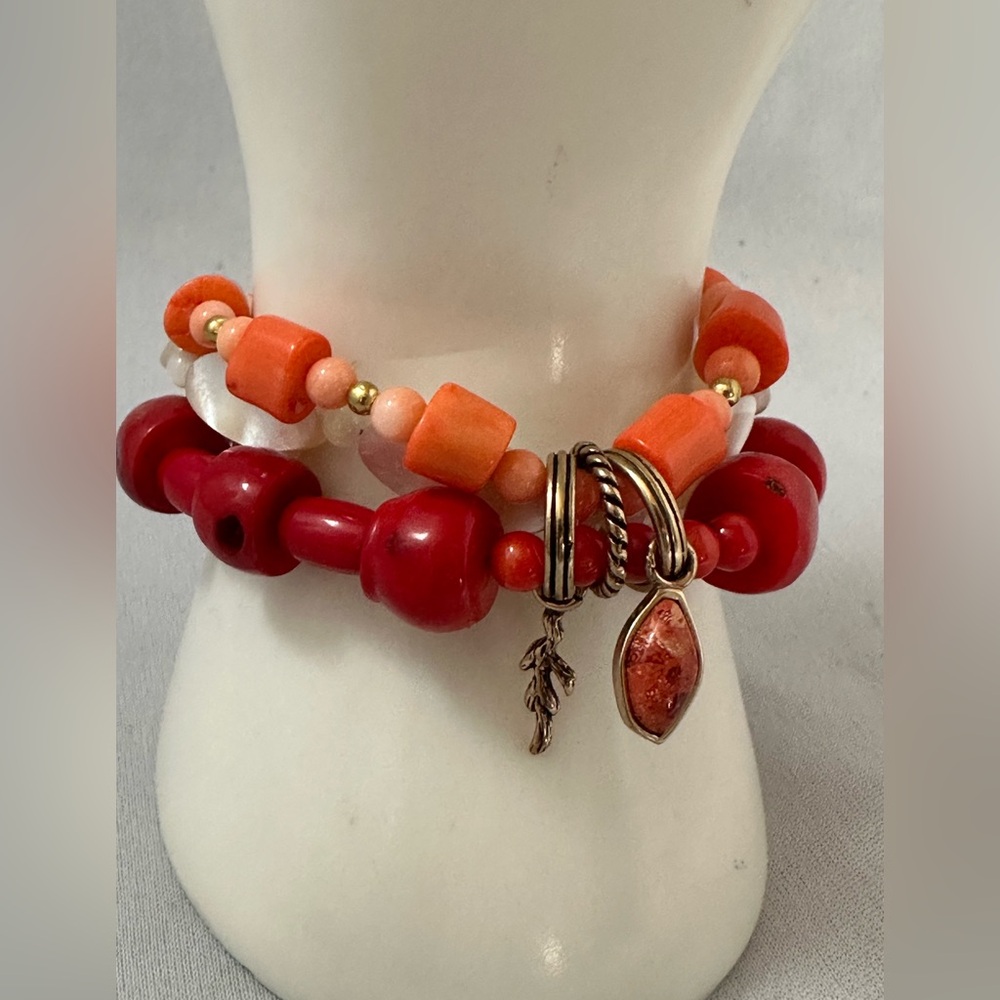 Barse Coral and Mother of Pearl three strand bracelet